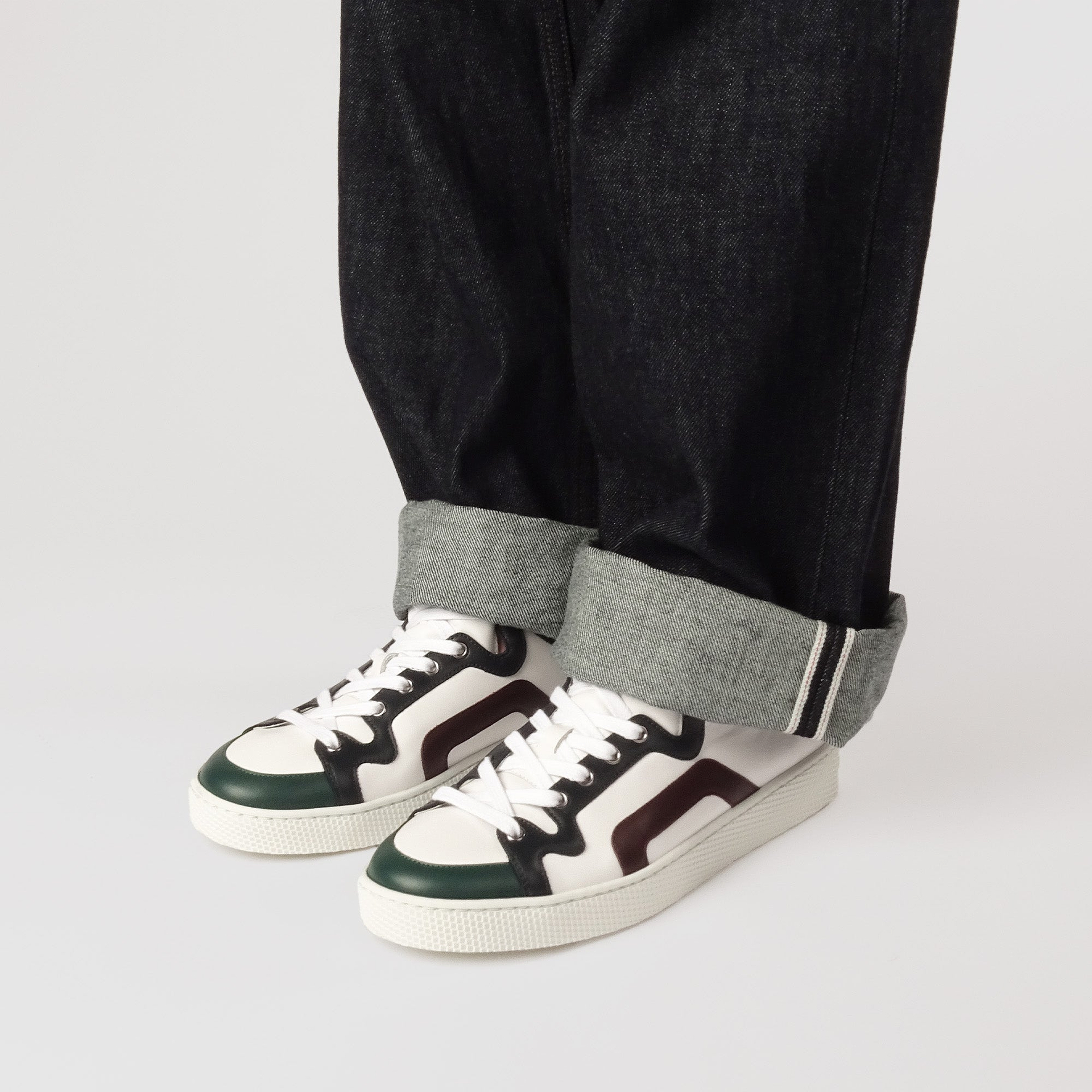 Pierre Hardy BASKETS ALPHA - HOMME, cuir de veau blanc, vert, bleu marine et bordeaux, vue 5