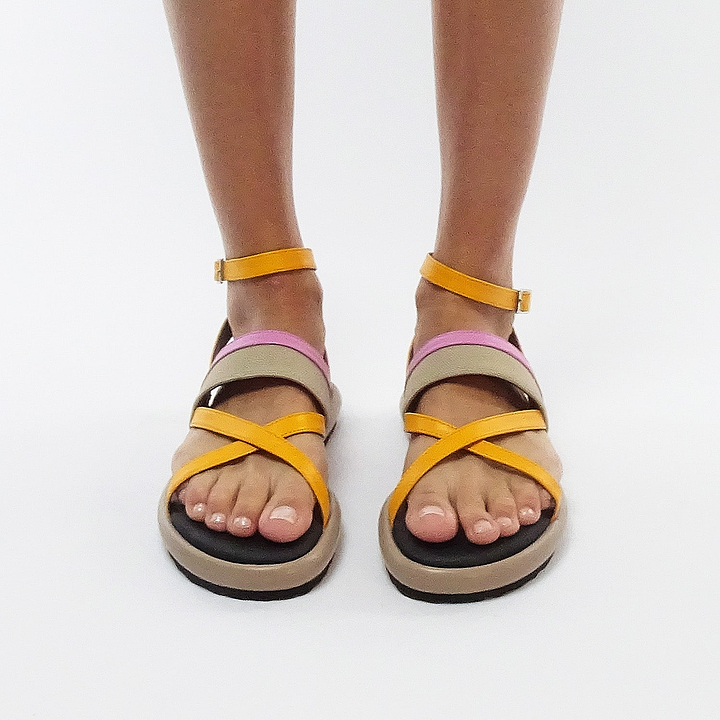 Pierre Hardy SANDALE ALPHA, cuir de veau mandarine, cuir de chevreau rose et toile de nylon beige, vue 4