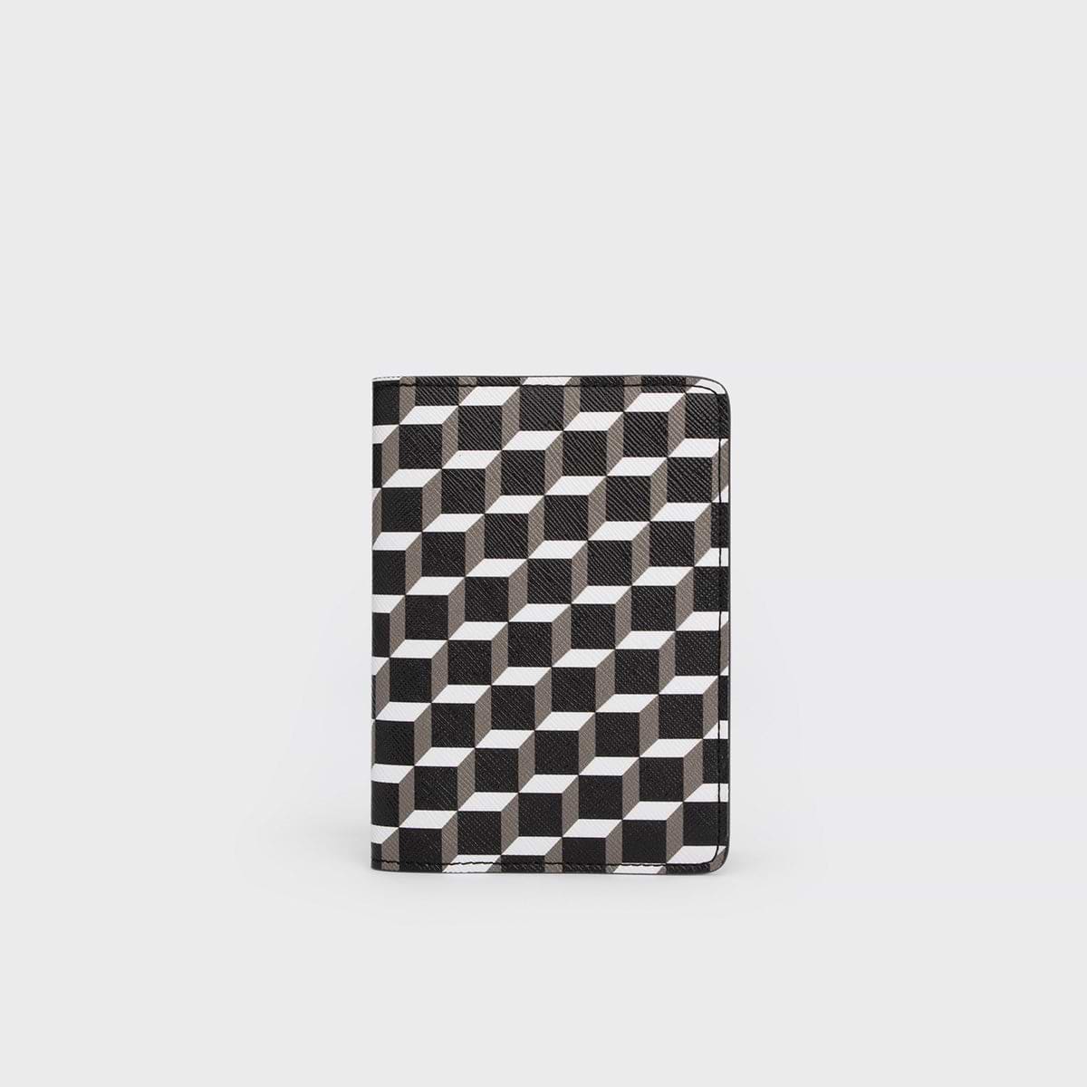 Pierre Hardy PROTÈGE-PASSEPORT, toile enduite cube et cuir de veau noir