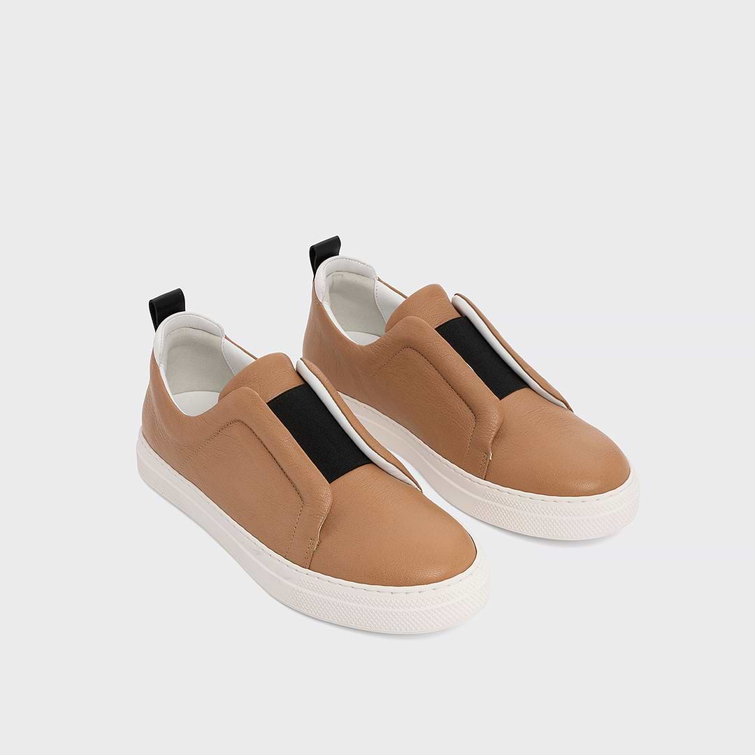Pierre Hardy BASKETS SLIDER, cuir de chèvre grainé camel et noir, vue 4