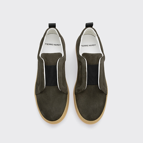 Pierre Hardy BASKETS SLIDER, cuir de veau velours kaki, vue 2