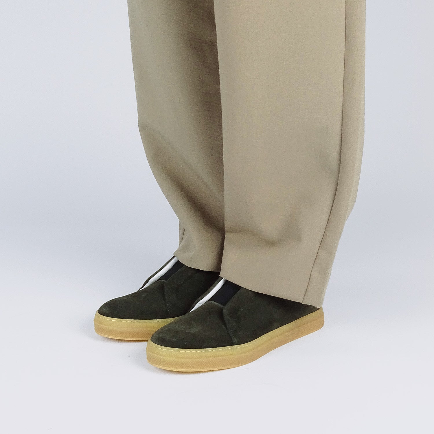 Pierre Hardy BASKETS SLIDER, cuir de veau velours kaki, vue 4