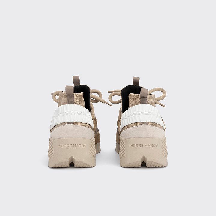 Pierre Hardy BASKETS TREK COMET, toile de nylon sable, cuir de veau velours beige & blanc cassé et cuir de veau blanc, vue 5