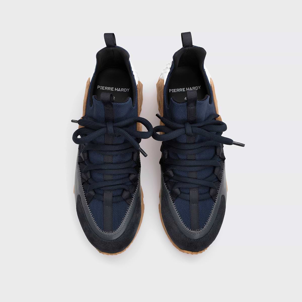 Pierre Hardy TREK COMET SNEAKERS, navy nylon canvas, white & navy calfskin and navy & sand suede calfskin, vue 3