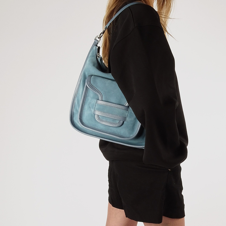 Pierre Hardy SAC ALPHA DAY MAXI, cuir de veau velours et cuir de veau grainé bleu ciel, vue 5