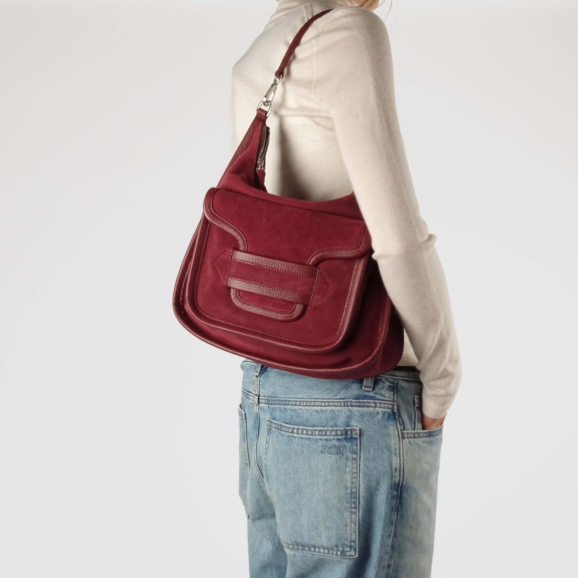 Pierre Hardy SAC ALPHA DAY MAXI, cuir de veau velours et cuir de veau grainé bordeaux, vue 5
