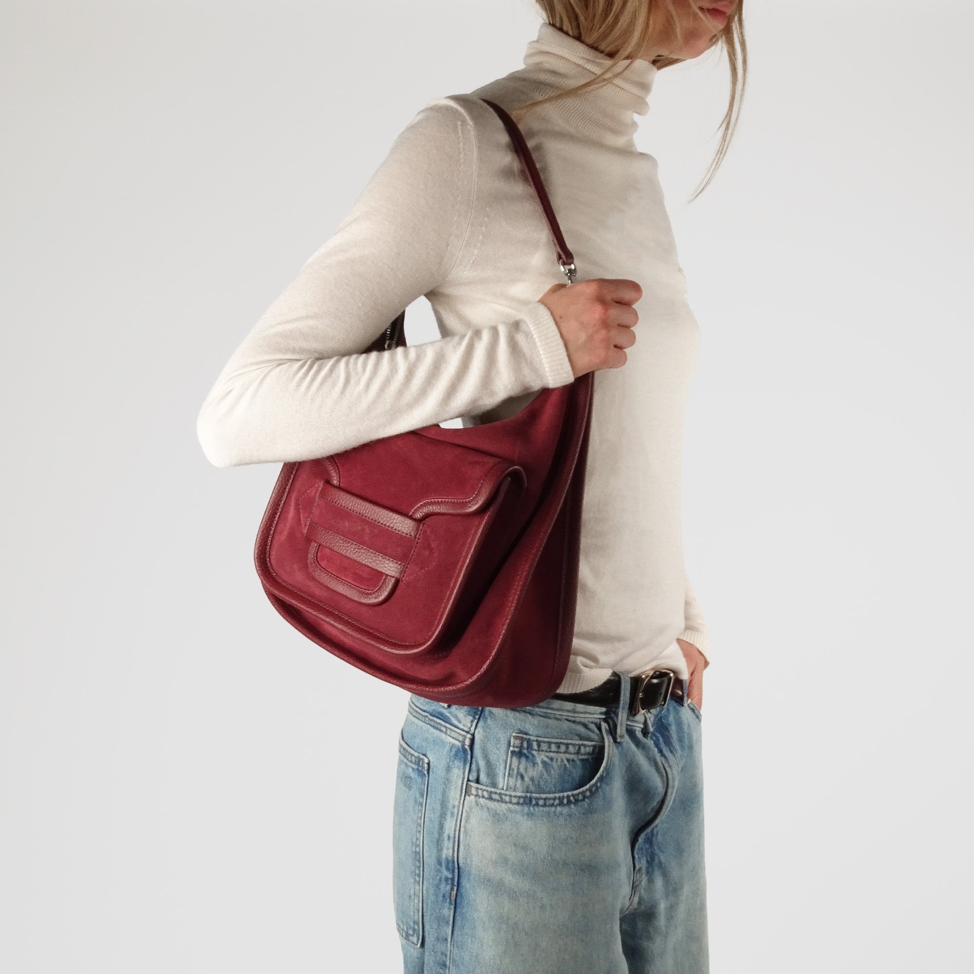 Pierre Hardy SAC ALPHA DAY MAXI, cuir de veau velours et cuir de veau grainé bordeaux, vue 6