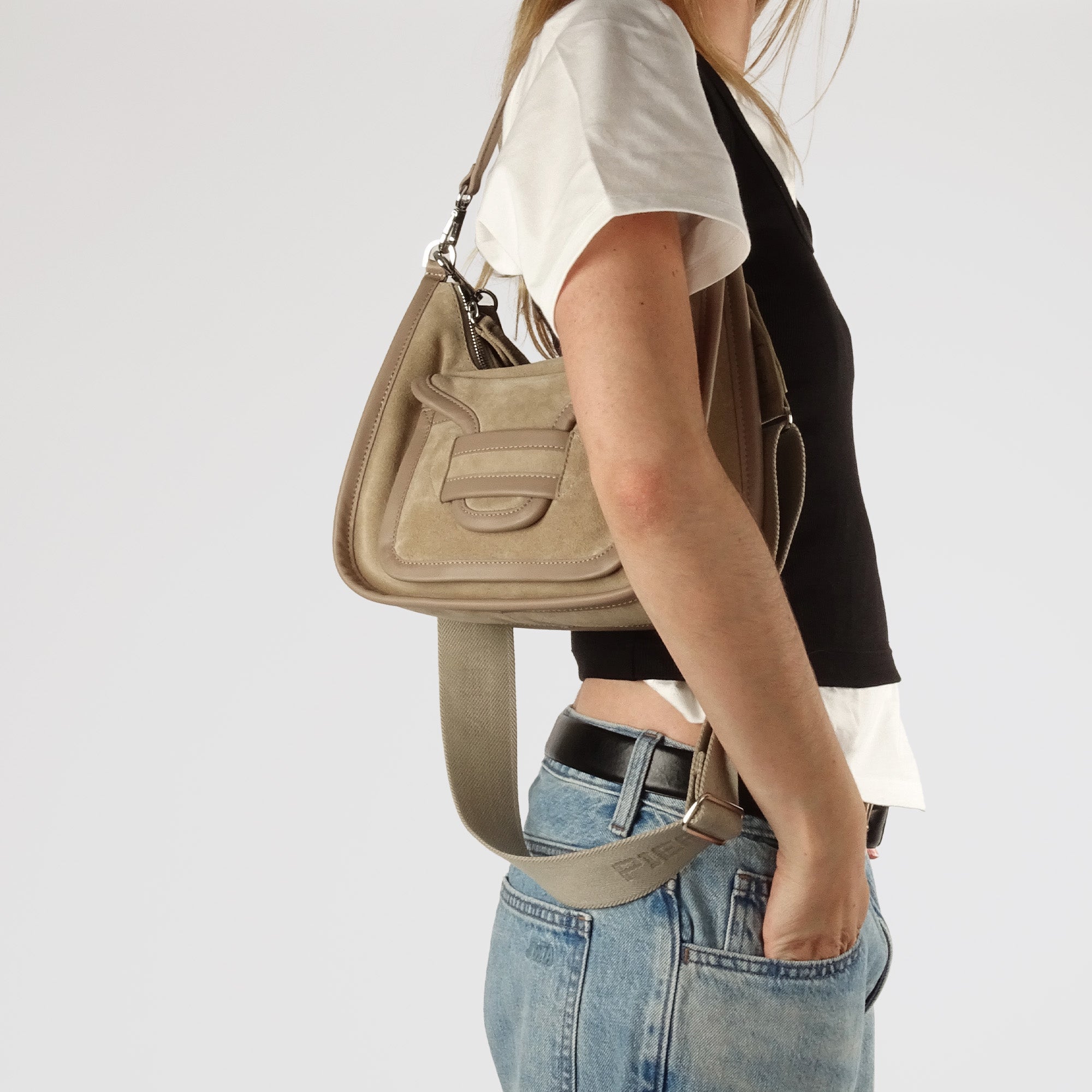 Pierre Hardy SAC ALPHA DAY, cuir de veau velours et cuir de veau beige, vue 5