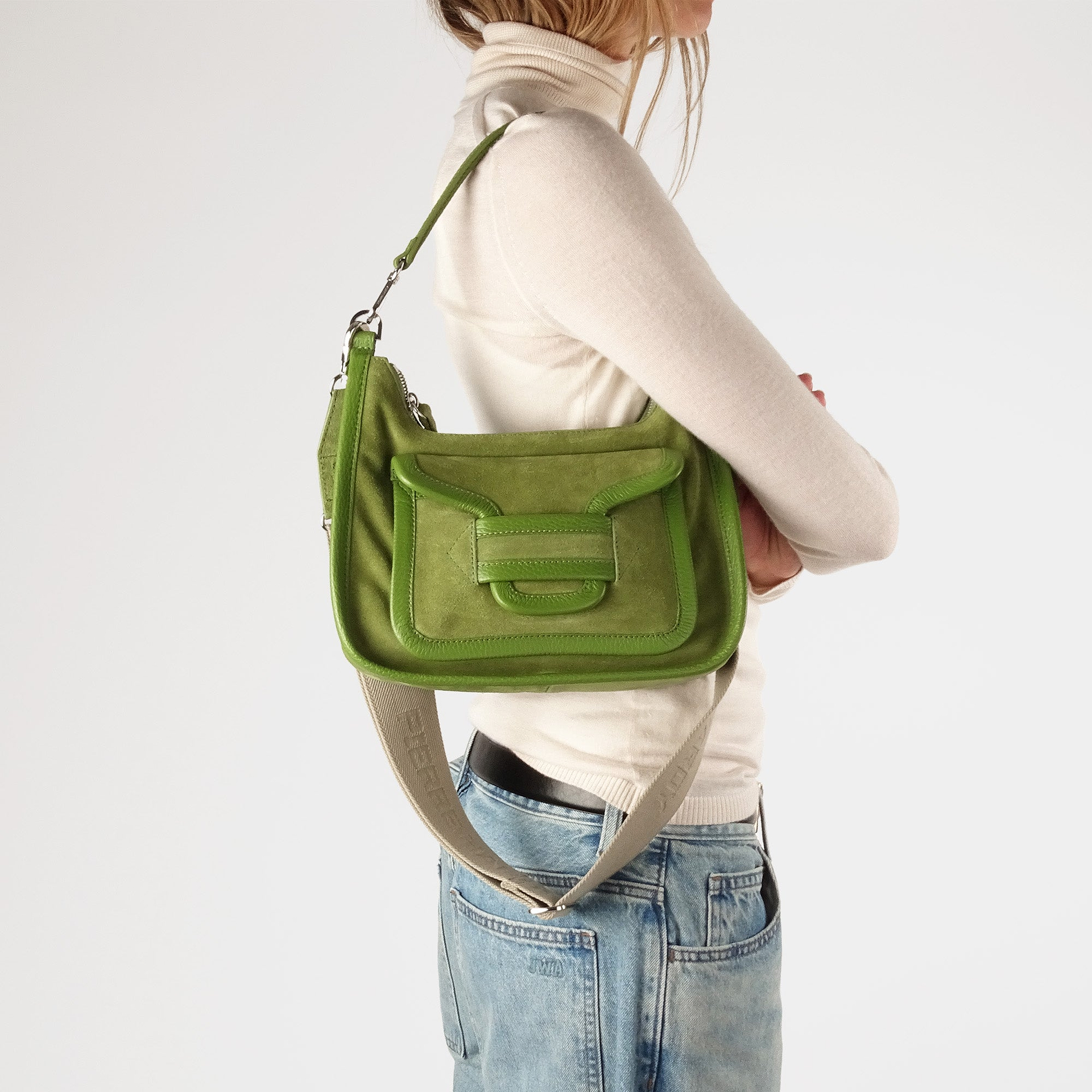 Pierre Hardy SAC ALPHA DAY, cuir de veau velours et cuir de veau grainé vert, vue 5
