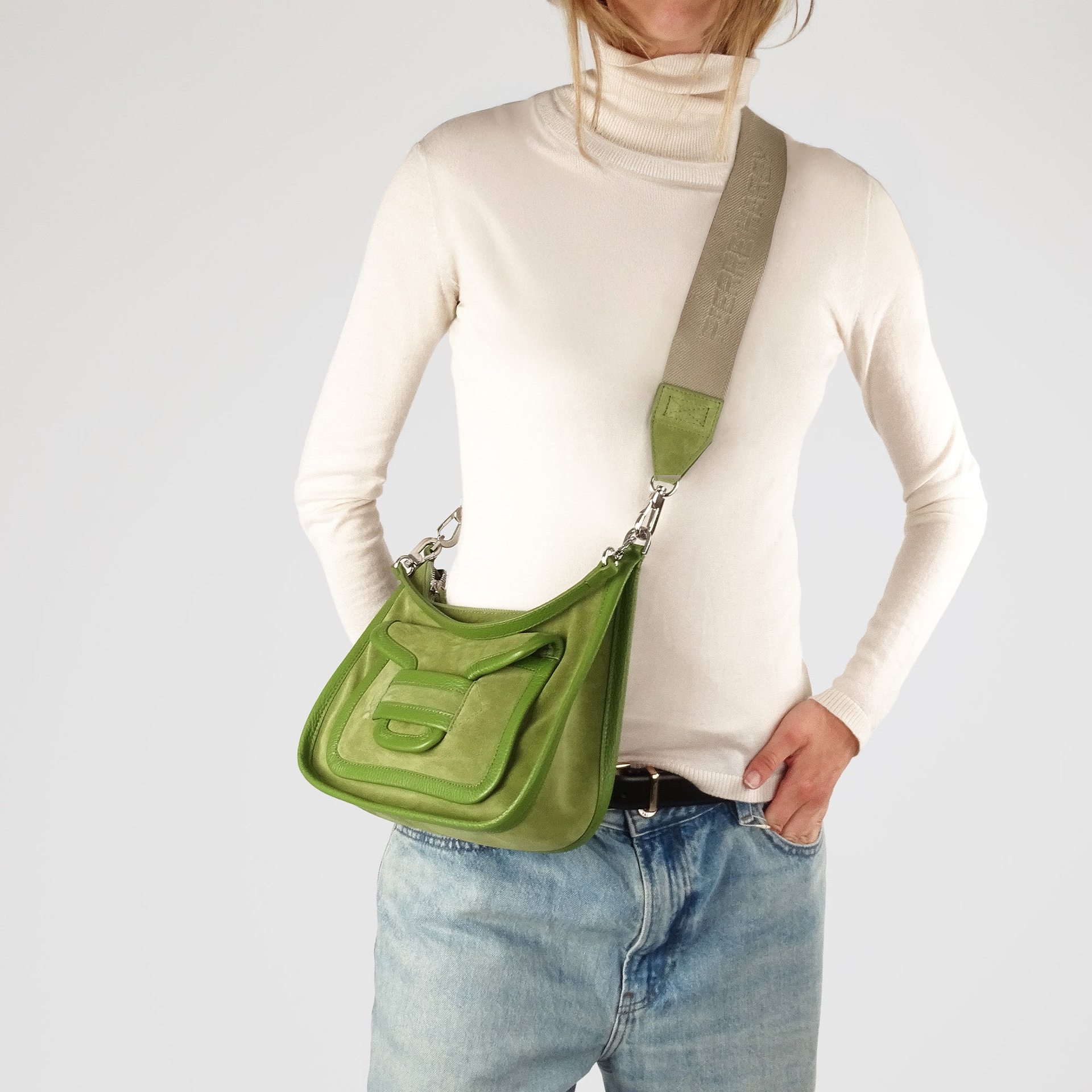 Pierre Hardy SAC ALPHA DAY, cuir de veau velours et cuir de veau grainé vert, vue 4