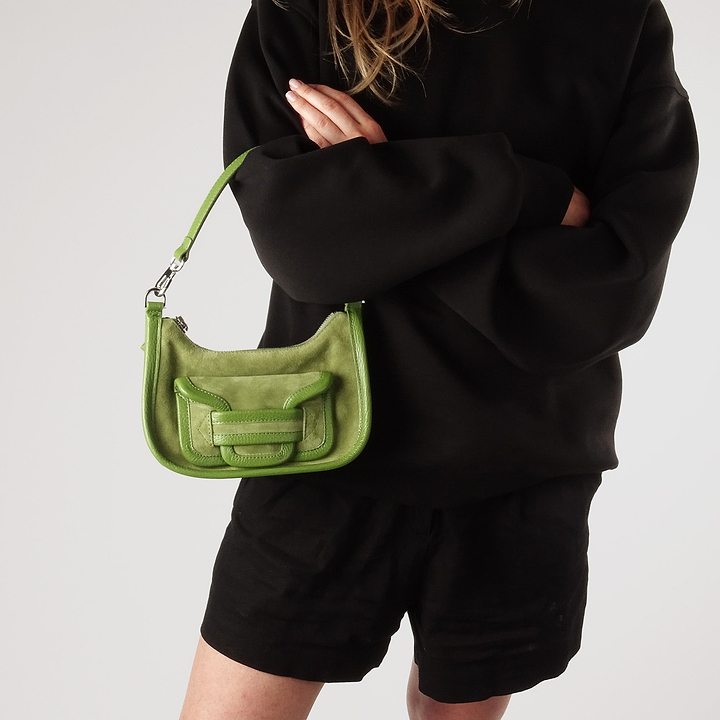 Pierre Hardy SAC ALPHA DAY MINI, cuir de veau velours et cuir de veau grainé vert, vue 5