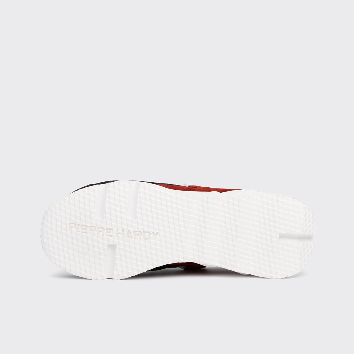 Pierre Hardy BASKETS TREK COMET, toile de nylon sable, cuir de veau velours rouge & bleu marine, vue 6