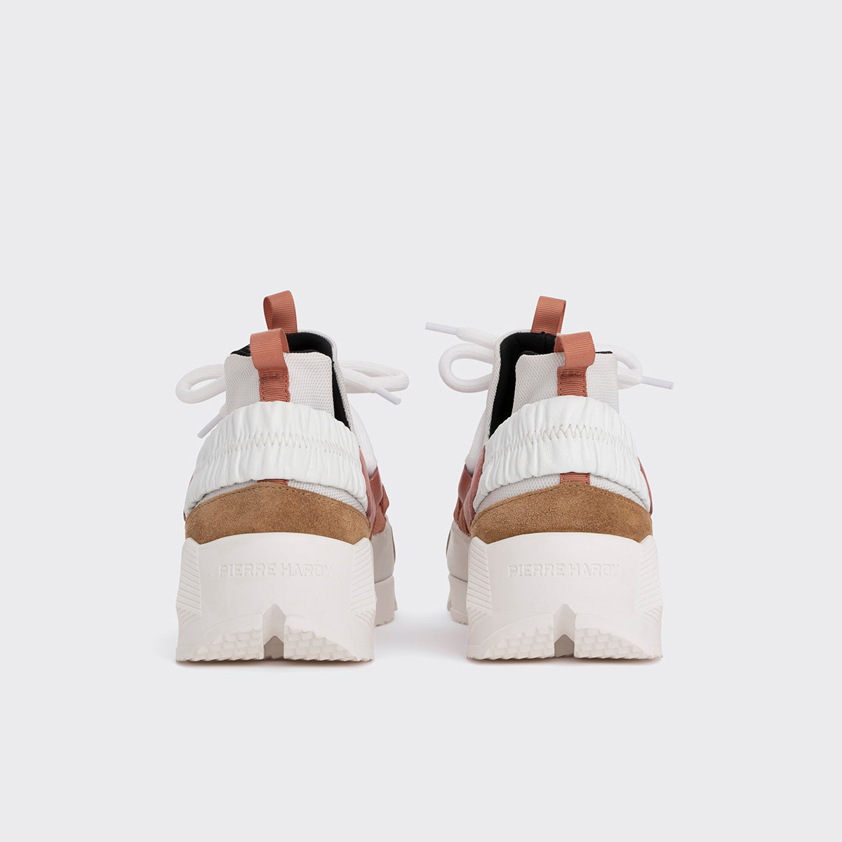 Pierre Hardy BASKETS TREK COMET, toile de nylon blanc, cuir de veau blanc & rose blush et veau velours beige, vue 8