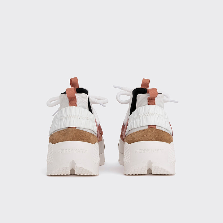 Pierre Hardy BASKETS TREK COMET, toile de nylon blanc, cuir de veau blanc & rose blush et veau velours beige, vue 8