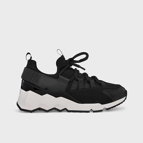 Pierre Hardy BASKETS TREK COMET, néoprène noir avec empiècements en cuir d'agneau noir verni, ainsi qu'en cuir de veau noir