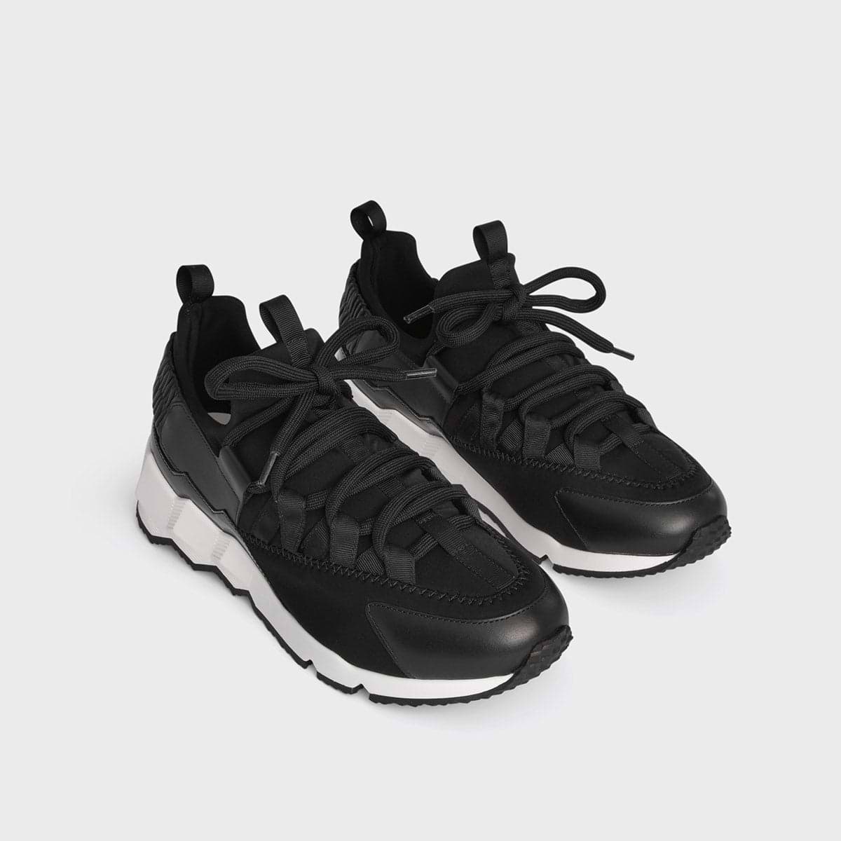 Pierre Hardy BASKETS TREK COMET, néoprène noir avec empiècements en cuir d'agneau noir verni, ainsi qu'en cuir de veau noir, vue 2