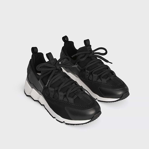 Pierre Hardy BASKETS TREK COMET, néoprène noir avec empiècements en cuir d'agneau noir verni, ainsi qu'en cuir de veau noir, vue 2