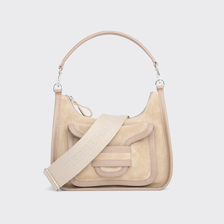 Pierre Hardy SAC ALPHA DAY, cuir de veau velours et cuir de veau beige