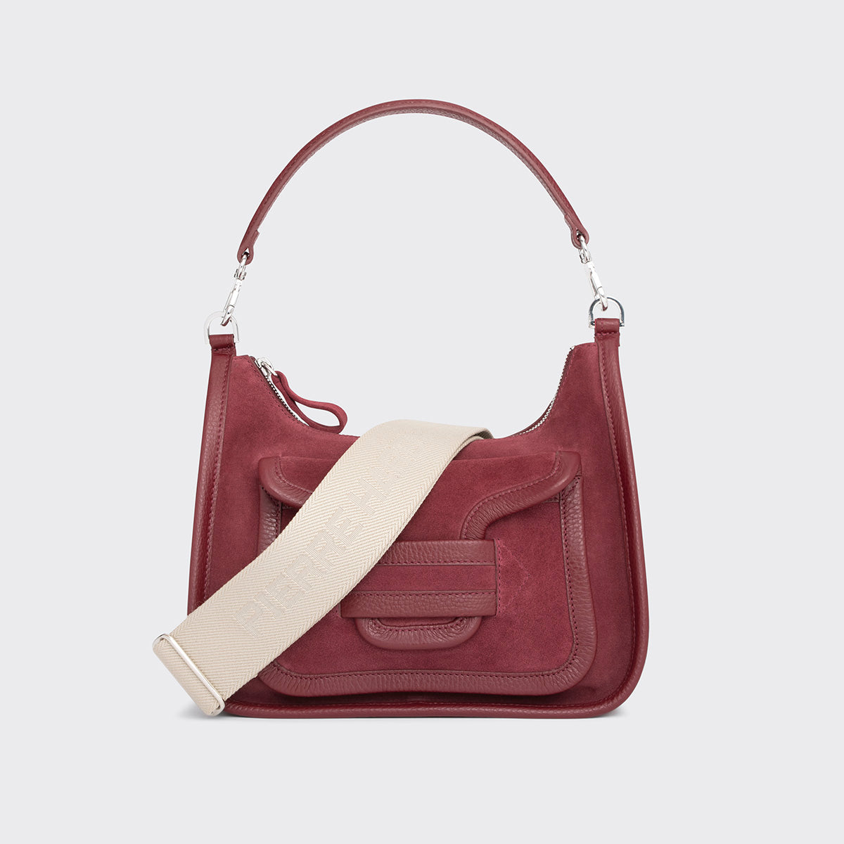 Pierre Hardy SAC ALPHA DAY, cuir de veau velours et cuir de veau grainé bordeaux