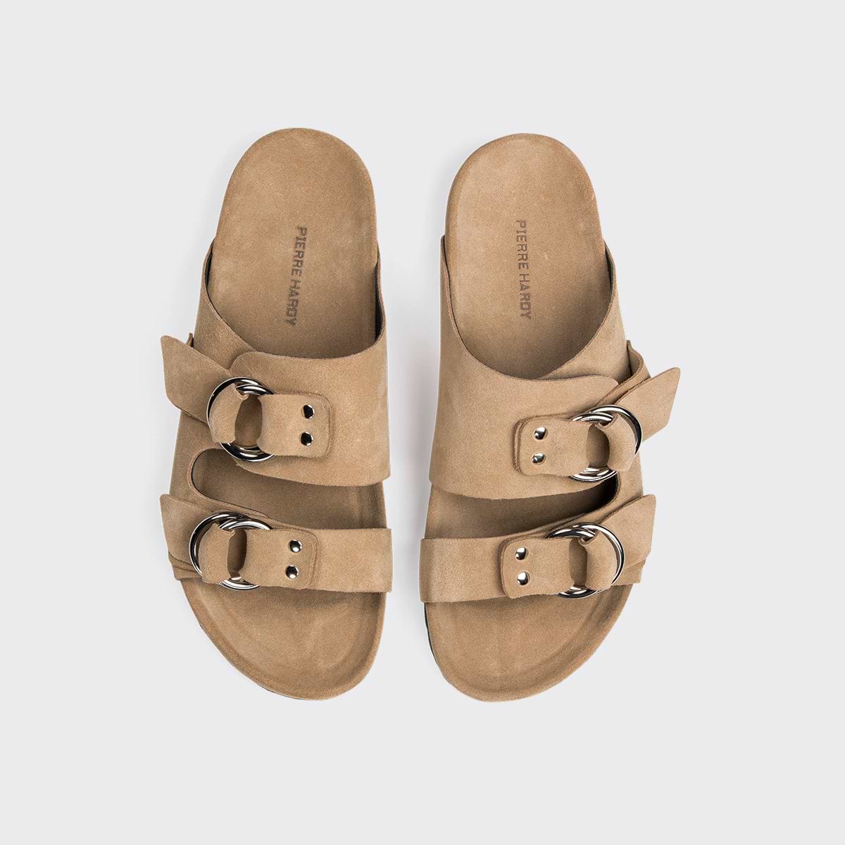 Pierre Hardy MULE PLATE BEACH RIDER, veau velours sable, vue 7
