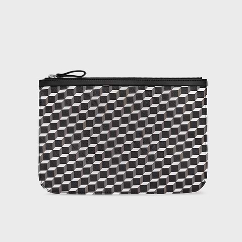 Pierre Hardy POCHETTE, toile enduite cube et cuir de veau noir
