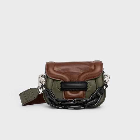 Pierre Hardy SAC MICRO ALPHAVILLE, cuir de chevreau kaki, noisette et noir