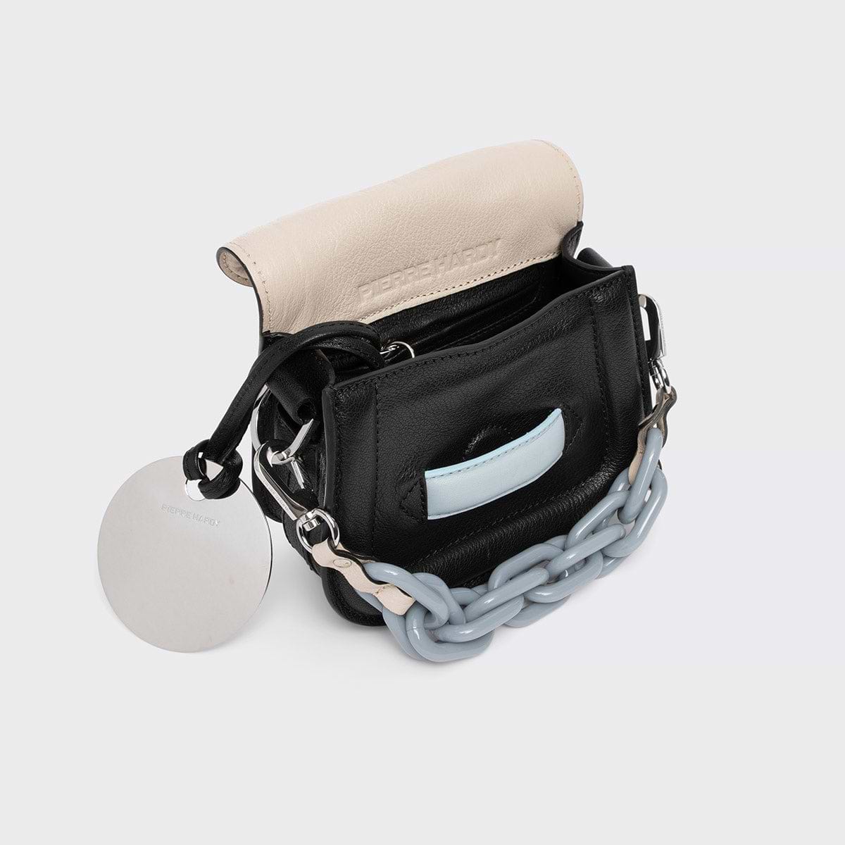 Pierre Hardy MICRO ALPHAVILLE BAG, off-white & black grained kidskin and light blue lambskin, vue 3