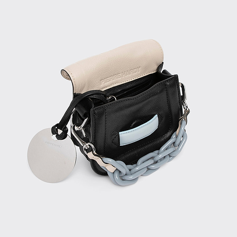Pierre Hardy MICRO ALPHAVILLE BAG, off-white & black grained kidskin and light blue lambskin, vue 2