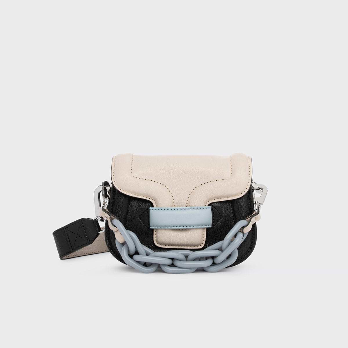Pierre Hardy MICRO ALPHAVILLE BAG, off-white & black grained kidskin and light blue lambskin