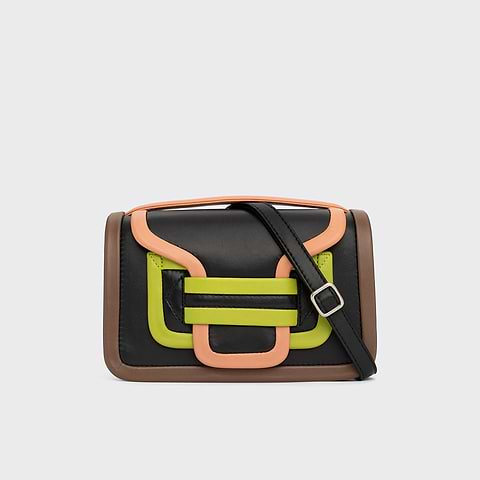 Pierre Hardy SAC À MAIN ALPHA, cuir d'agneau noir, abricot & vert citron et cuir de veau camel