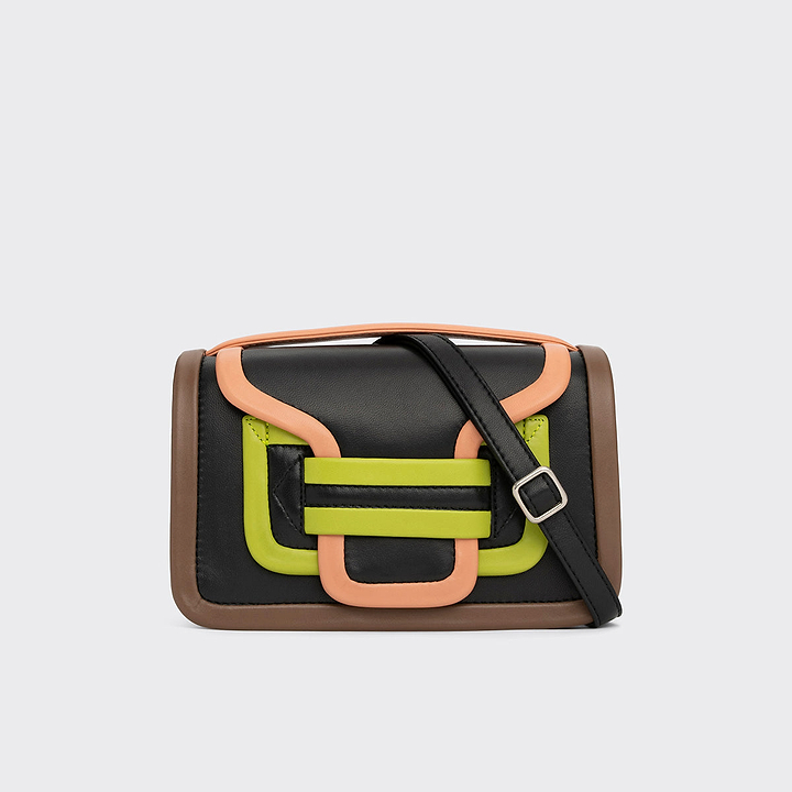 Pierre Hardy SAC À MAIN ALPHA, cuir d'agneau noir, abricot & vert citron et cuir de veau camel