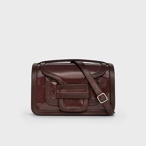 Pierre Hardy SAC À MAIN ALPHA, cuir de chevreau verni et cuir d'agneau marron