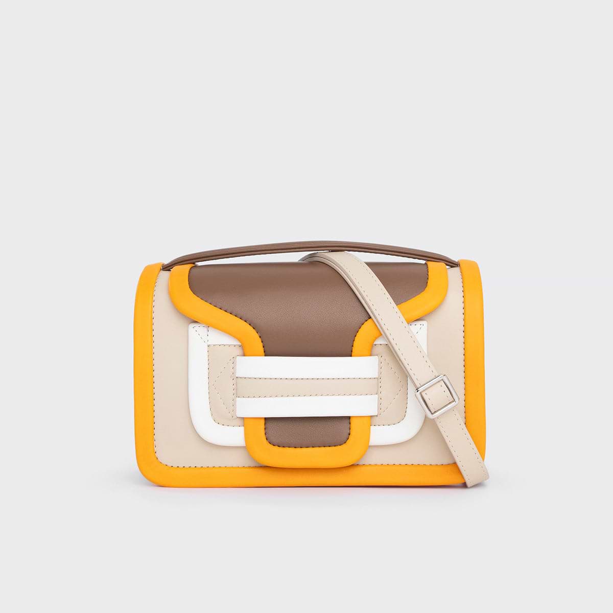 Pierre Hardy SAC À MAIN ALPHA, cuir de veau camel, blanc cassé, blanc & mandarine