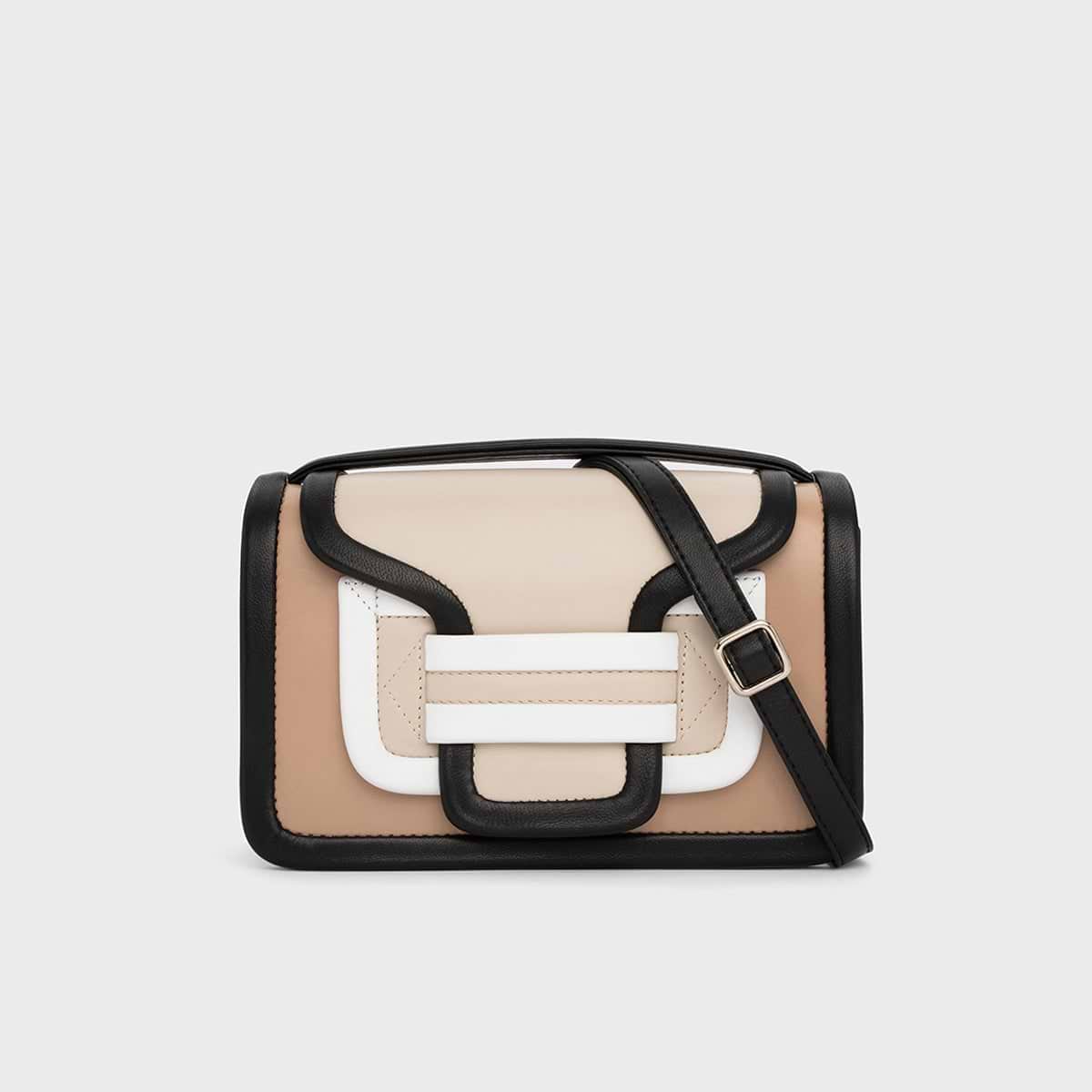 Pierre Hardy SAC À MAIN ALPHA, cuir d'agneau beige & noir et cuir de veau blanc & blanc cassé