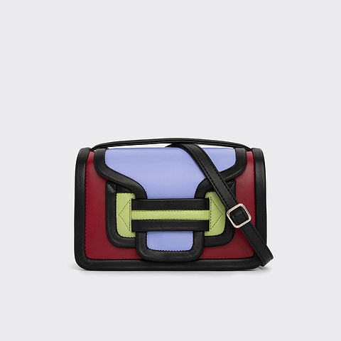 Pierre Hardy ALPHA HANDBAG, carmine red, lilac, anise and black lambskin
