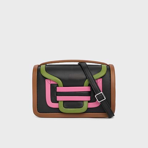 Pierre Hardy SAC À MAIN ALPHA, cuir d'agneau noir, vert, rose et camel