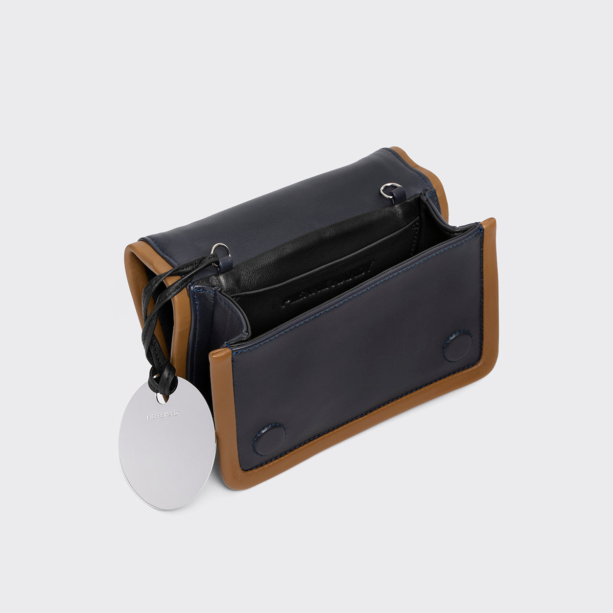 Pierre Hardy ALPHA HANDBAG, navy, rust and camel lambskin, vue 2