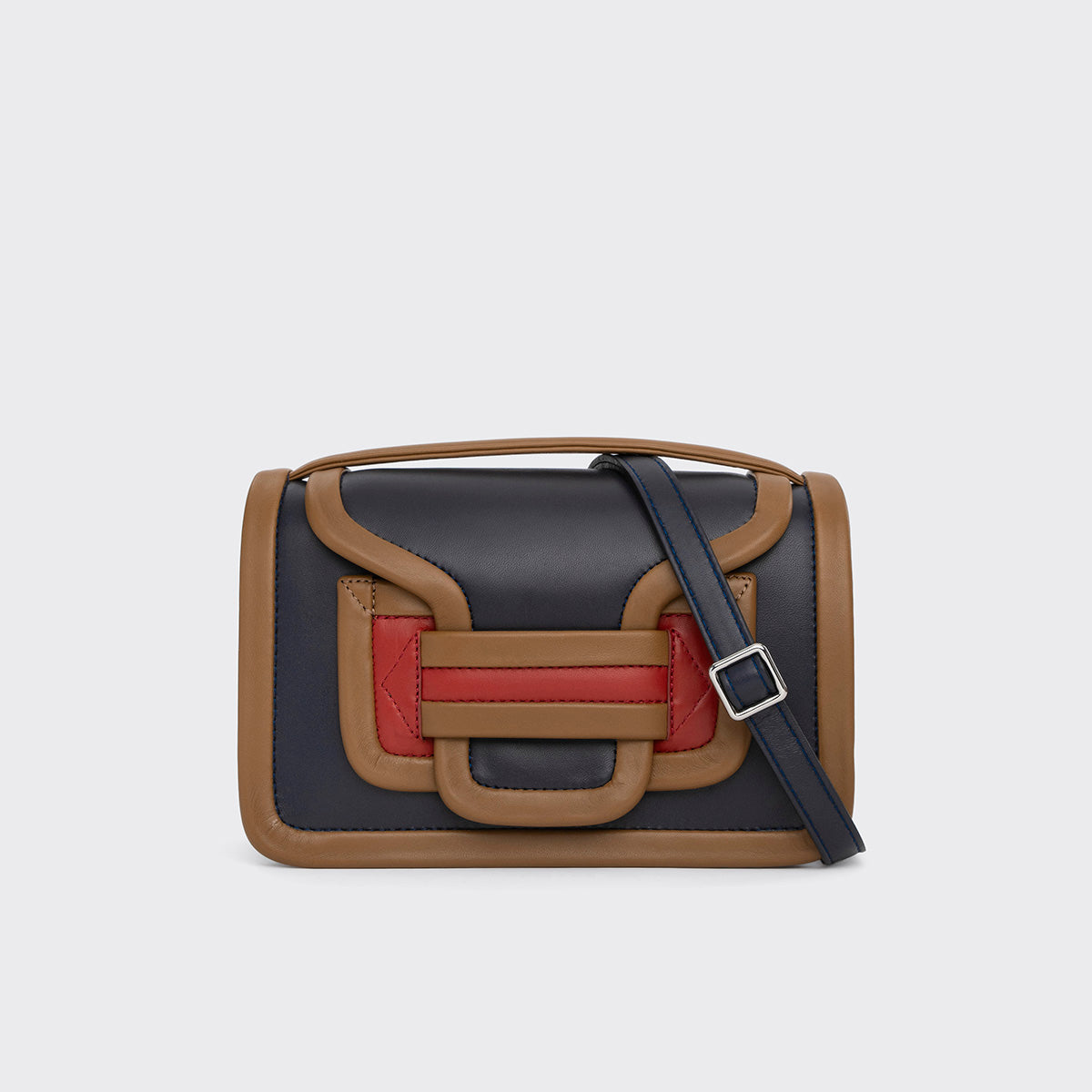 Pierre Hardy ALPHA HANDBAG, navy, rust and camel lambskin
