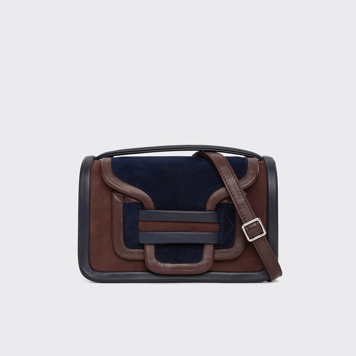 Pierre Hardy SAC À MAIN ALPHA, cuir de chevreau velours et cuir d'agneau marron & bleu marine