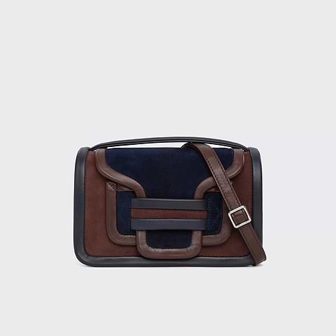 Pierre Hardy SAC À MAIN ALPHA, cuir de chevreau velours et cuir d'agneau marron & bleu marine
