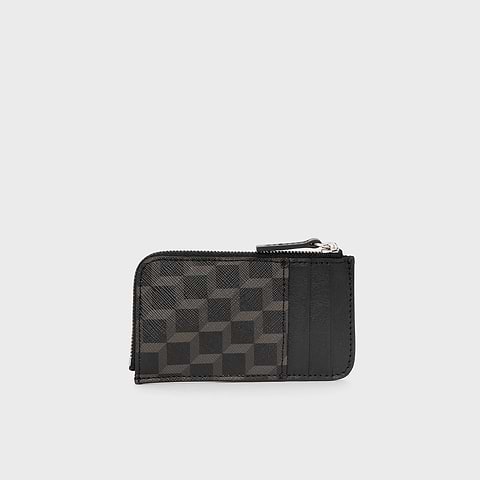 Pierre Hardy PORTE MONNAIE BABYLONE, toile enduite cube perspective noir et cuir de veau noir