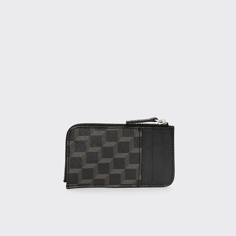 Pierre Hardy PORTE MONNAIE BABYLONE, toile enduite cube perspective noir et cuir de veau noir