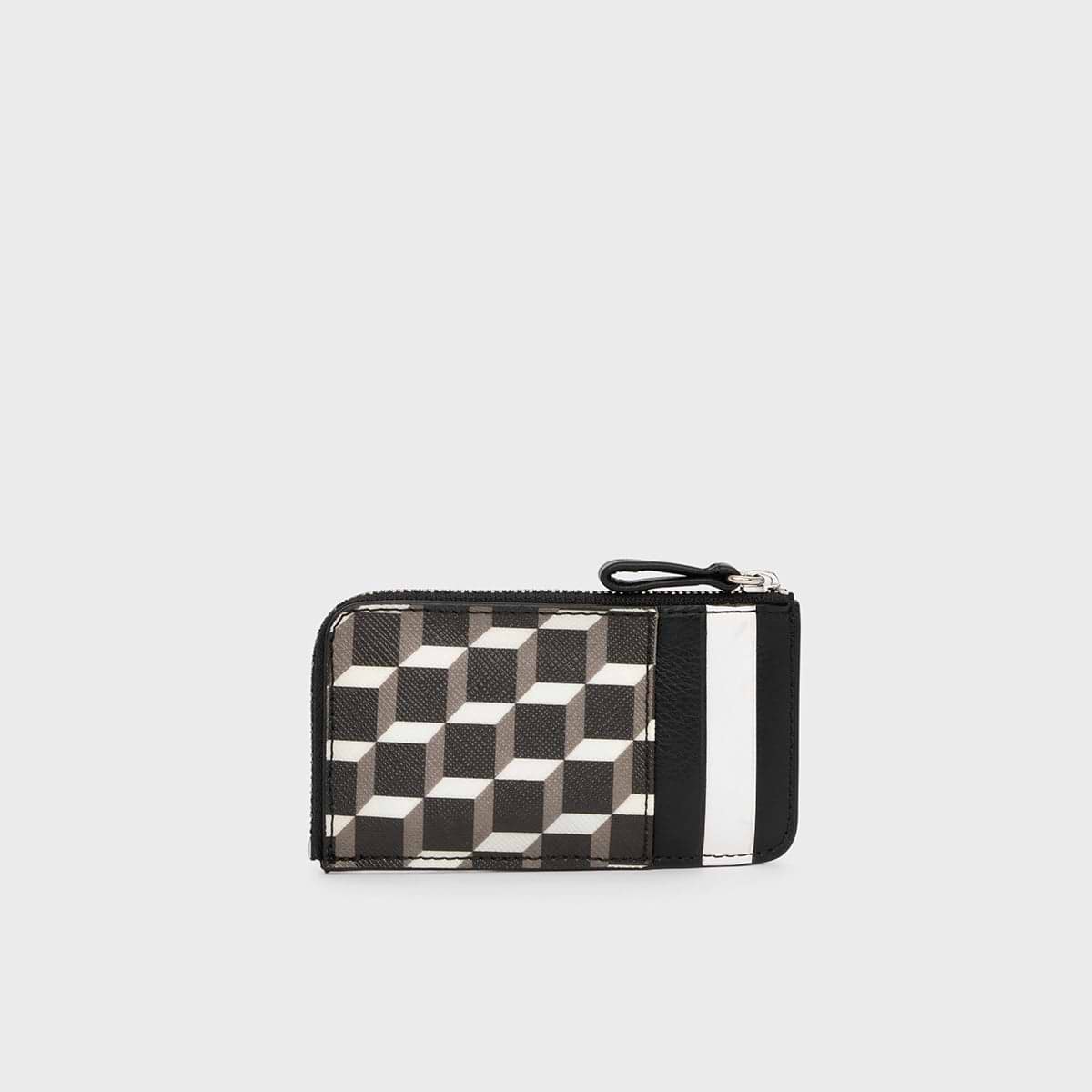 Pierre Hardy PORTE MONNAIE BABYLONE, toile enduite cube perspective et cuir de veau noir & blanc