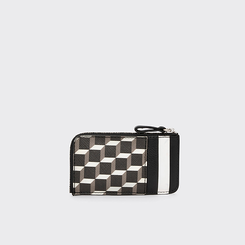 Pierre Hardy PORTE MONNAIE BABYLONE, toile enduite cube perspective et cuir de veau noir & blanc