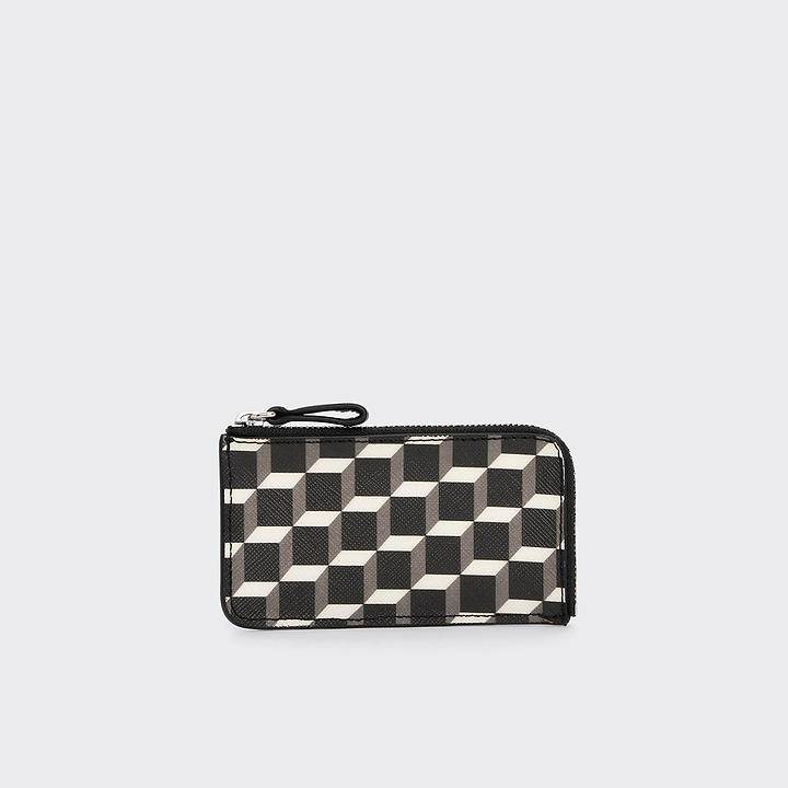 Pierre Hardy PORTE MONNAIE BABYLONE, toile enduite cube perspective et cuir de veau noir & blanc, vue 3
