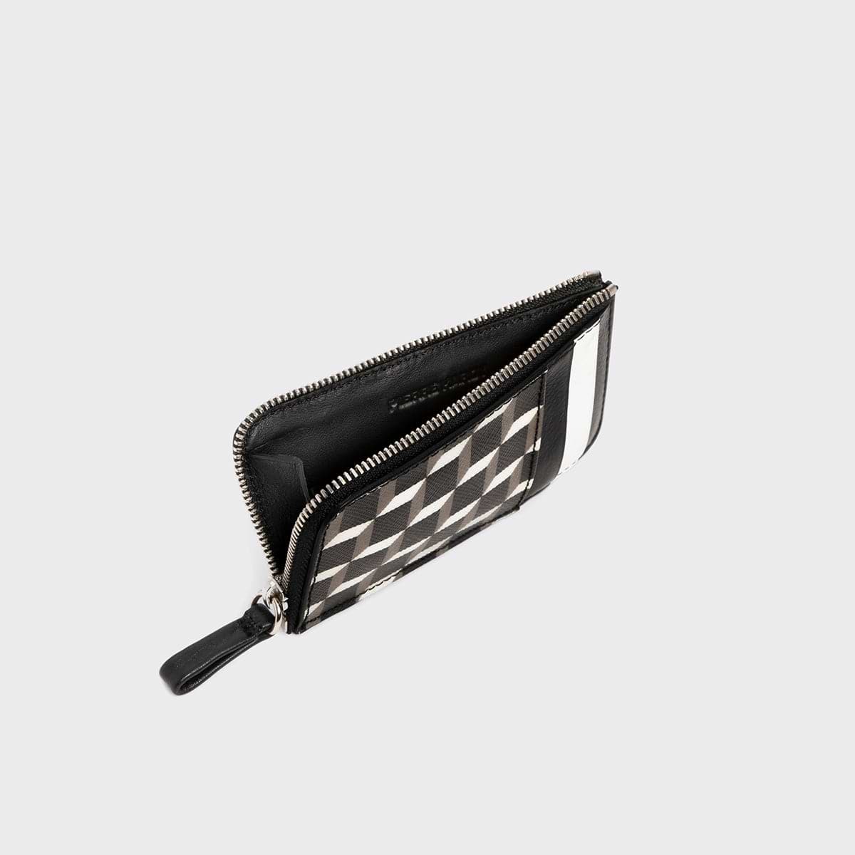 Pierre Hardy PORTE MONNAIE BABYLONE, toile enduite cube perspective et cuir de veau noir & blanc, vue 2