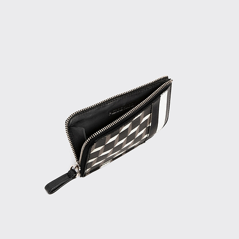 Pierre Hardy PORTE MONNAIE BABYLONE, toile enduite cube perspective et cuir de veau noir & blanc, vue 2