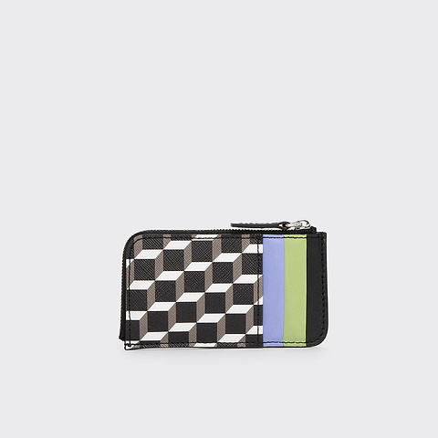 Pierre Hardy BABYLONE COIN PURSE, cube perspective coated canvas and lilac & anise lambskin