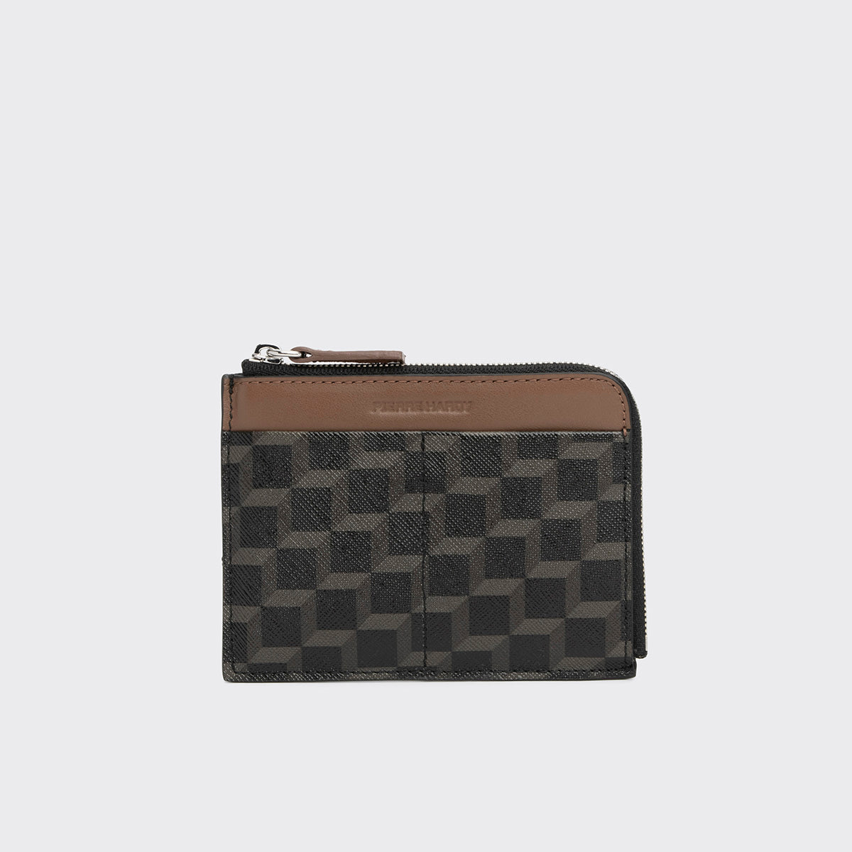 Pierre Hardy PORTE MONNAIE VALOIS, toile enduite cube perspective noir et cuir de veau camel