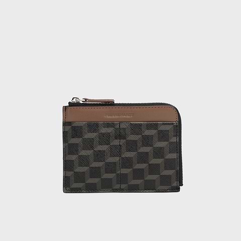 Pierre Hardy PORTE MONNAIE VALOIS, toile enduite cube perspective noir et cuir de veau camel